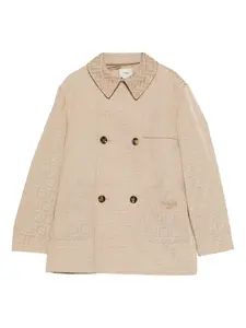 Двубортное пальто с монограммой FENDI KIDS, бежевый
