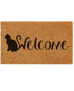 Придверный коврик Feline Welcome из кокосового волокна/винила, 43 см x 63 см Home & More, натуральный/черный