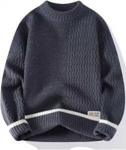 Мужской повседневный теплый свитер, круглый вырез, однотонный