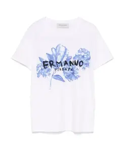 Футболка, украшенная кристаллами, элегантный стиль. Ermanno Scervino, мультиколор