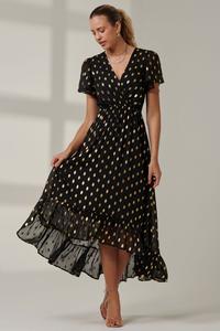 Платье макси с рукавами ангелочками и металлическим эффектом Jolie Moi, черный