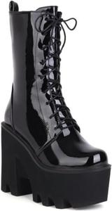Женские ботильоны DXSYMJM из искусственной кожи с платформой, массивным высоким каблуком, в стиле панк-байкер, на шнуровке, Black