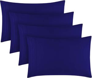 Mellanni Наволочки, комплект 4 штуки, размер 51x76 см, роскошные, очень мягкие, охлаждающие, устойчивые к смятию, выцветанию и пятнам, королевский синий