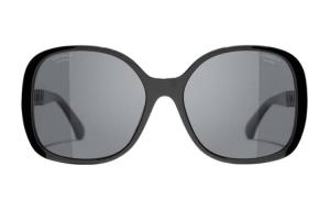 CHANEL Ацетатные солнцезащитные очки неправильной формы из телячьей кожи черные женские, Black