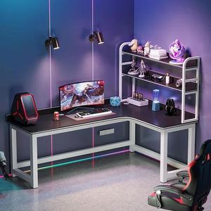 Угловой игровой стол для двоих Zhenyanxuan, 140x100 см, белая рама + темная столешница (правый угол + полка)