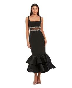 Женское миди-платье из крепа с отделкой стразами и оборками по низу Mac Duggal, Black