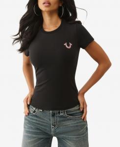 Женская футболка с круглым вырезом и кристаллами True Religion, Jet Black