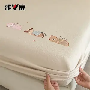 Yalu Комплект постельного белья из 3 предметов (простыня на резинке 200х220 см, 2 наволочки), велюр, цвет Cartoon Light Beige