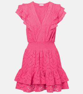 Камила плиссированное хлопковое мини-платье Poupette St Barth, Shocking Pink Plain