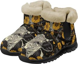 Зимние ботинки Jeiento Cow для женщин, уличные зимние ботинки без шнурков с подсолнуховым принтом, противоскользящие прогулочные ботинки, Retro Cow Sunflower