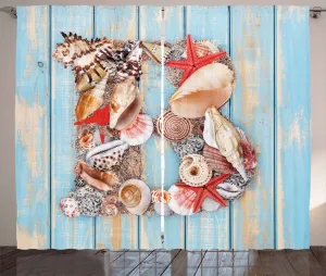 Штора ABAKUHAUS Letter b в деревенском стиле, ABC Design Ocean Theme, универсальные ленточные шторы для гостиной с петлями и крючками, 280 x 225 см, цвет: темно-коралловый, светло-голубой, слоновая кость Abakuhaus