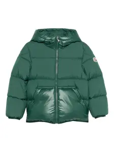 Пуховик с капюшоном Moncler Enfant, зеленый