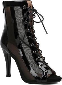 Женские сексуальные джазовые современные танцевальные туфли JXUZY с сеткой, на шнуровке, с высоким каблуком-кубиком, летние ботильоны Generic, D865-Black