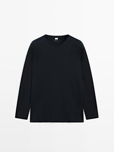 Пижама в полоску из 100% хлопка с футболкой с длинными рукавами Massimo Dutti, синий