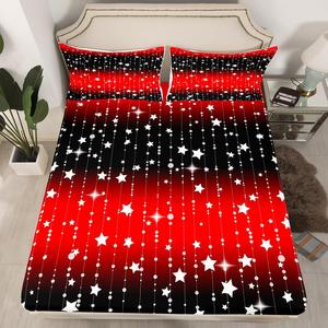 Erosebridal Комплект постельного белья Glitter Star с эффектом омбре и мерцающими звездами в черно-красной гамме, Black Red