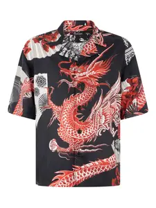 Шелковая рубашка с принтом Roberto Cavalli, черный