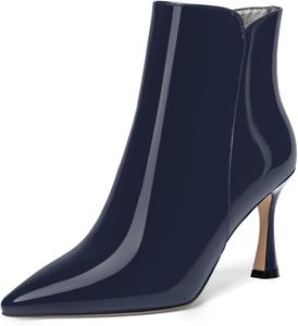Женские ботильоны SKYSTERRY с заостренным носком, молнией, офисные, лакированные, повседневные, на высоком каблуке 3,3 дюйма, Navy Blue