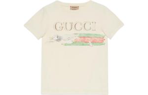 Футболка детская Gucci с принтом и логотипом, кремовый