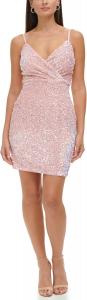 GUESS Женское бархатное платье-мини с запахом и пайетками, Blush Multi