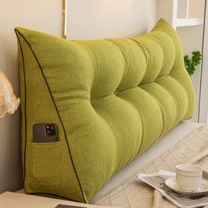 Треугольная съемная подушка для изголовья, большая подушка для спины, поддерживающая спинку, клиновидная подушка для дивана-кровати, моющаяся, подходит для дивана-кровати, двухъярусной кровати, общежития (цвет: зеленый, размер). COZMAX, Green