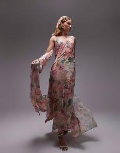 Платье макси из прозрачного шифона ASOS DESIGN с разноцветным цветочным принтом