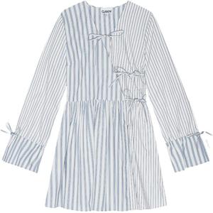 Футболка с полосками Хлопковая мини-платье-распашонка GANNI, White Heron