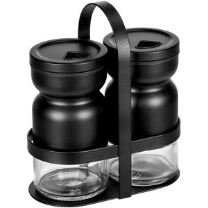 Солонка Модель Melli Менаж с 2 солонками для приправ, для мелких и крупных специй, металл Wenko, Gefäß : Transparent, Deckel und Halterung: Schwarz