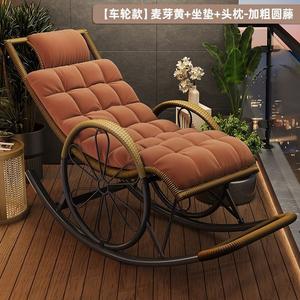 FANCYCHIC Кресло-качалка из ротанга для взрослых на колесах с подушкой malt yellow и подголовником