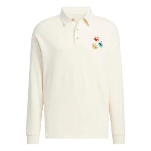 Футболка adidas neo x SESAME STREET x JF Crossover Back Logo Printing Pattern Lapel Long Sleeves White Polo Shirt, белый