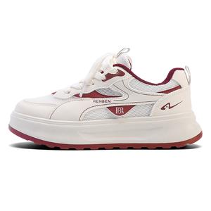 RENBEN Дышащие низкие скейтерские туфли для увеличения роста женские бело красные, цвет White Red