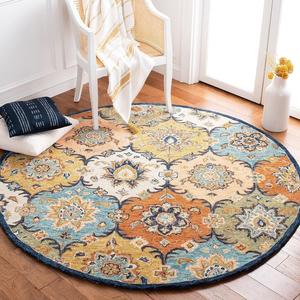 Ковер SAFAVIEH, 183 x 183 см, Heritage Collection, круглый, Blue & Rust, ручной работы, традиционный восточный, шерстяной, идеален для помещений с высокой проходимостью в гостиной, спальне (HG357M)