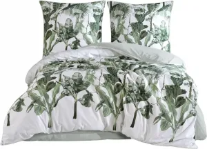 Комплект постельного белья 200x220 см, из трех частей, белый пододеяльник с рисунком зеленых тропических листьев, VersyV1 Yadetextil
