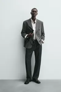 Двубортный пиджак из шерстяной смеси Zara, серый