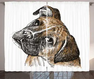 Штора ABAKUHAUS "Боксер, собака, бегущий пушистый щенок", в деревенском стиле, универсальная, с петлями и крючками, для гостиной, 280 x 245 см, светло-коричневый с коричневым оттенком Abakuhaus