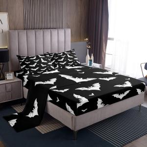 Erosebridal Комплект постельного белья Halloween Bats с готическим принтом летучих мышей в черно-белой расцветке, Black White