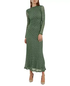 Женское платье Ola с высоким воротом и длинными рукавами, цветочным кружевом Bardot, зеленый