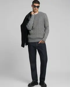 Мужской джемпер с круглым вырезом и вязкой косичкой Replay, серый