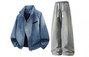 Повседневный спортивный костюм Unisex с лацканами утолщенный X1617, синий jacket+желтый mud jeans