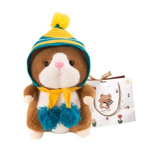 Плюшевая кукла милый золотистый медвежонок Mongoose высота 25см/30см OU DI PIG, коричневый/желтый/синий