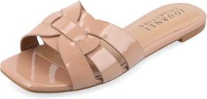 Женские плоские сандалии Journee с открытым квадратным носком, модной ремешковой вставкой, удобные нарядные слипоны Arrina Journee Collection, Taupe