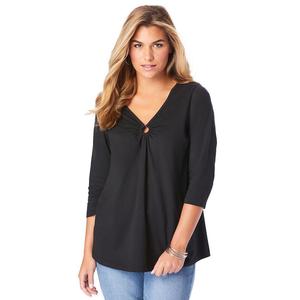 Женская футболка больших размеров с V-образным вырезом и вырезом Roaman's, черный