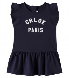 Платье из хлопкового джерси с логотипом для малышей Chloé Kids, темно-синий