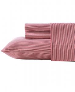Комплект постельного белья из хлопкового перкаля, 4 предмета, размер King Nautica, Penny Pinstripe Red