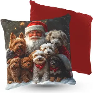 Подушка Дед Мороз с собаками ПРЕМИУМ, 40х40 см, декоративная с наполнителем, идеальна в качестве рождественского подарка для любителей собак, 5 шт. 5made