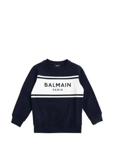 Свитшот с длинными рукавами и логотипом Balmain Kids, синий