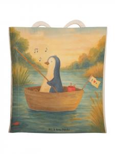 Mr. & Mrs. Panda Сумка с изображением пингвина в рыбацкой лодке, без надписи, белого цвета