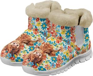 Женские теплые зимние ботинки с меховой подкладкой, снежные ботинки, слипоны до щиколотки, для прогулок на улице, противоскользящие, легкие, размер США 6-12 Fuxowvby, Flower Calf