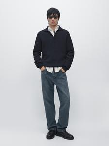 Вязаный хлопковый свитер-поло Massimo Dutti, navy blue