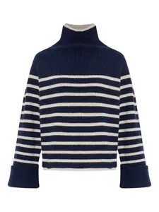 Свитер в полоску с воротником-гольф Rag & Bone, синий