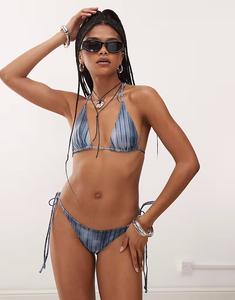 Плавки-бикини с завязками по бокам, с синим полосатым принтом Weekday